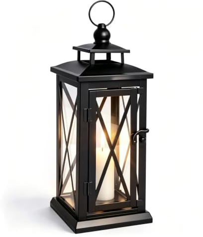 Farol Negro de Metal para Velas,Farolillos Exterior 28cm Grande Lampara
