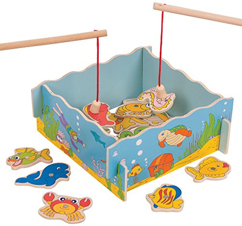 Bigjigs Toys Wooden Magnetic Fishing Game Set with Rod