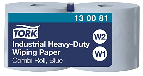 Tork 130081 Carta ultraresistente per asciugatura industriale QuickDry Premium, compatibile con il sistema W1 (da terra o da parete), 3 veli, 1 conf. x 2 rotoli (2 x 119 m), colore blu