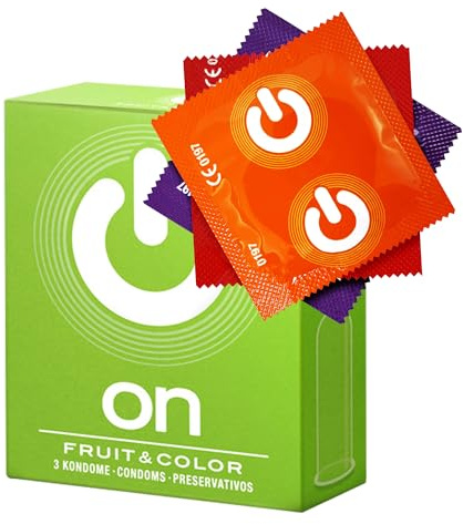 ON) Mix di preservativi - 3 pezzi - Fruit & Colour - Premium 3 tipi diversi - con lubrificante al silicone - spessore parete sottile 0,07 mm