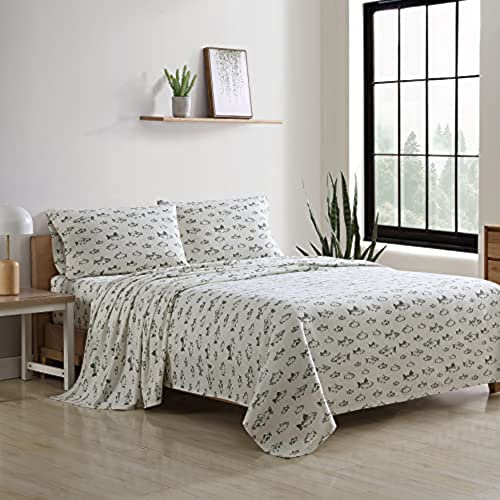 Eddie Bauer - Flannel Sheets Full Size, Anti-Pilling & Wrinkle Resistant Cotton, Touchably Soft for All-Season Comfort - Bed Sheets with Matching Pillowcases & Fitted Sheet (School of Fish Green)