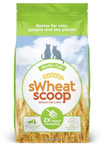 sWheat Scoop Natural Wheat Multi-Cat Litter, Superior Clumping with Odor Neutralizing Enzymes, 25 Pound Bag