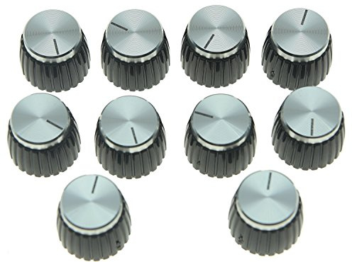 KAISH Lot de 10 boutons d'ampli pour guitare Noir avec bouchon en aluminium argenté pour amplificateurs Marshall avec pots de 6 mm de diamètre