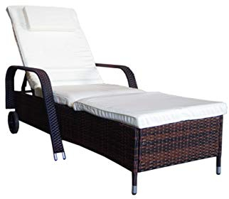 MK Outdoor Rattanliege Lounger Deluxe-B, belastbar bis 165 kg, inklusive Bequeme abwaschbarer Auflage und Kopfkissen, braun, Gartenliege, Relaxliege, Liegestuhl, Sonnenliege, Rattanmöbel Outdoor
