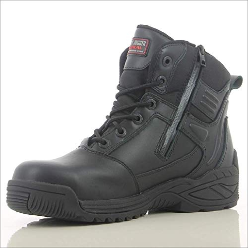 Safety Jogger Taktische wasserdichte schwarze Stiefel mit Zehenkappe aus Verbundmaterial, seitlicher Reißverschluss, mittelgeschnitten, S3 SRC, Trooper, Größe 43, Schwarz, 42 2/3 EU