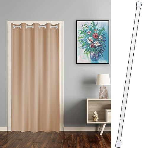 ACYOUNG Türvorhang mit Teleskopstange, einfache Montage ohne Bohren (Braun,200 x 150cm (HxB) und 70 bis 120 cm Teleskopstange)
