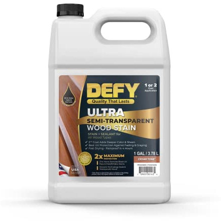 DEFY Ultra Semi-Transparent Outdoor Wood Stain and Sealer in One – Cedar Tone, 1 Gallon, Deck Stain and Sealer | Rich Color and Satin Sheen for All Wood Types