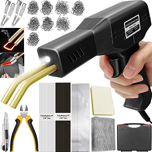 220W 2 en 1 Soldador de Plástico con 800pcs Grapas,20pcs Varillas & 2pcs Herramientas de Suavización,Pistola Grapas para Plastico, Plástico Soldadura Reparando Kit para Reparación Parachoques (negro)