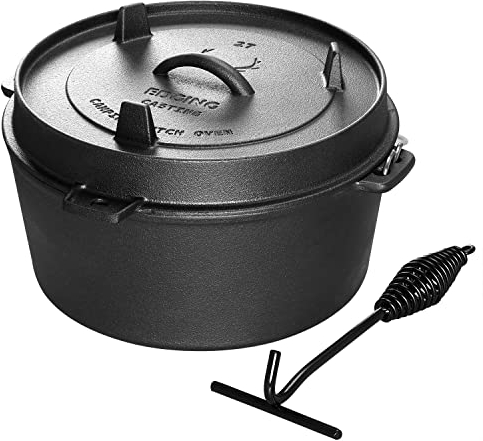 EDGING CASTING Pre-Seasoned Cast Iron Camping Dutch Ovens, Outdoor Camping Dutch Oven Pot with Lid Tripod, 6QT