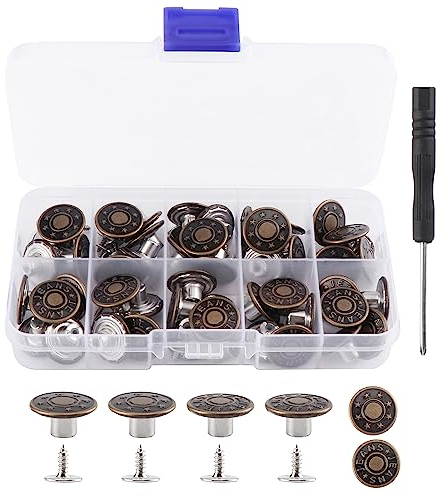 50er Set Jeans Knöpfe, Ø 17 mm Messing Jeansknöpfe,Jeans Knöpfe Set mit Nieten Metall Jeansknöpfe zum Schrauben