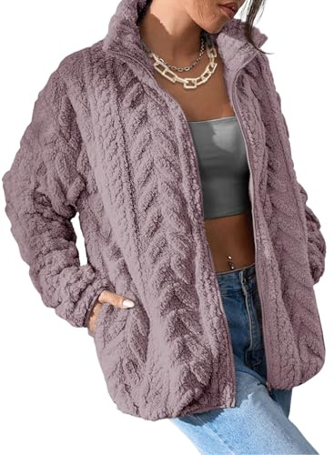 Dokotoo Ladies Sherpa Fleece Jacket 2026 Oversized Loose Fit,Purple,M