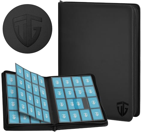 TCGUARD 16 Scomparti per Carte da Collezione, Album con Chiusura Lampo, per 1000 Carte, Raccoglitore per Carte di Credito, Tasche Laterali Sicure, Compatibile con YuGiOh, MTG, Carte Sportive (Nero)