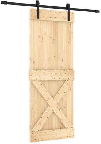 vidaXL Puerta corredera con herrajes Madera Maciza de Pino 80x210 cm, Puerta Interior, Puerta corredera Interior, Puerta corredera de establo