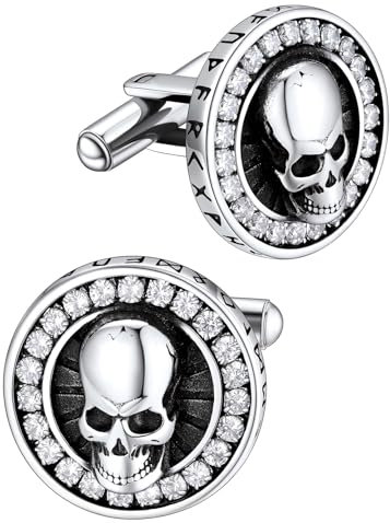 Gothic Skull Cuff Links for Male High Polished Stainless Steel Punk Biker Skeleton Cufflinks and Studs for Men Tuxedo Groomsmen Gifts with Gift Box