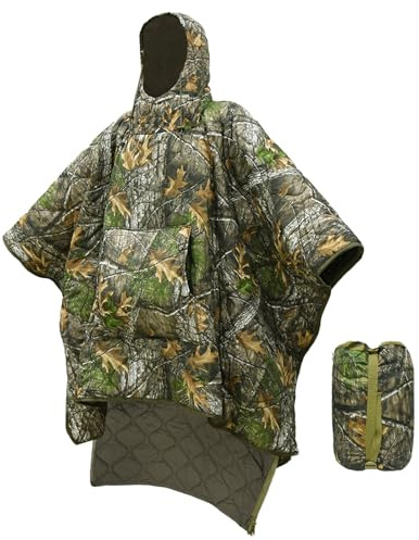 Tongcamo Poncho Liner Hoodie with Pocket Insulated Military Sleeping Bag Water Resistant for Outdoor Camping Travel Survival Hunting Car Emergency
