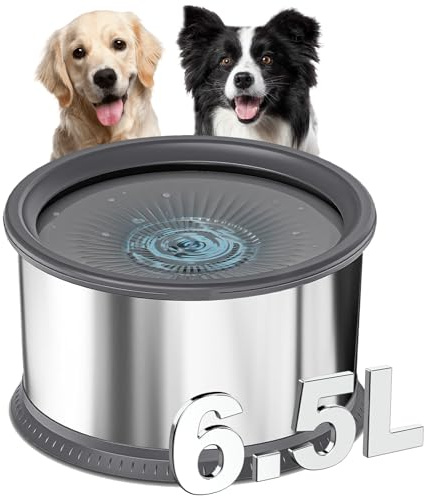 6.5L Dog Water Bowl No Spill 1.6 Gallon Stainless Steel Water Bowl for Dogs 220oz Large Capacity No Splash Slow Drinking Feeder with Anti-Slip Mat for Messy Drinkers