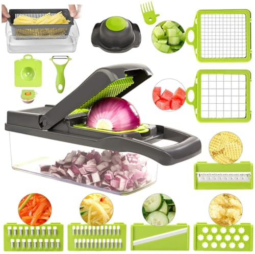 Vegetable Chopper，16-in-1 Multifunctional Veg Mandoline Slicer and Cutter for Kitchen Food Dicer Onion Salad Chopper Box with Lid