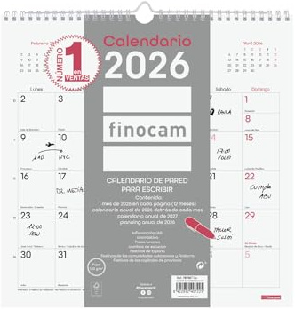 Finocam - Calendario da parete 2026 Mese Vista Gennaio - Dicembre (12 mesi) | Calendario 2026 per annotare | Planner mensile Chic - Bianco - Italiano