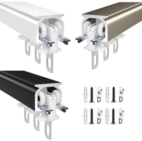 PLONARFIX Takskena av aluminiumlegering för gardiner, 50–60–70–200 cm, takfäste för gardinskena med skengardinsystem, takgardinskena, för gardiner, rumsavdelare (vit, 400 cm)
