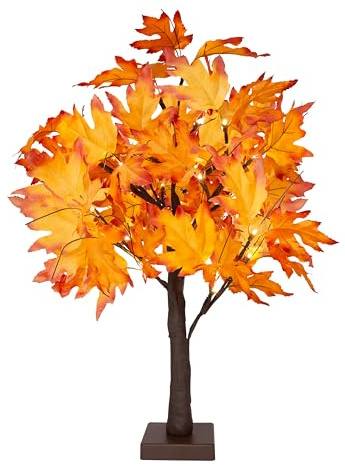 Benross 60cm Autumn Maple Tree Light with 24 Warm White LEDs | Battery Lit Maple Tree with Autumn Leaves, Thanksgiving Small Table Décor, Festive Fall Decorations & Copper Light Display