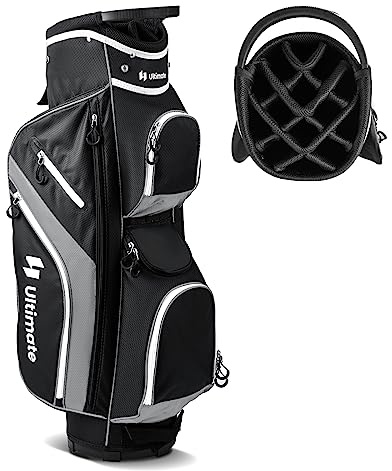 COSTWAY Borsa da Golf con Divisori Superiori a 14 Vie, 9 Tasche, Tasca Termica, Tasca per Scarpe, Porta Ombrello, Doppia Tracolla e Cappuccio Antipioggia, Sacca da Golf per Uomo e Donna (Grigio)