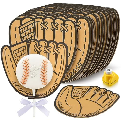 Humyoun 50 Pcs Cardstock Baseball Gloves for Cookie Lollipops Printable Glove for Softball Cookie Pops with Hole Punch 5.3x4.9 Cupcake Decor for Baseball Party Supply Sport Dessert Table Accessory