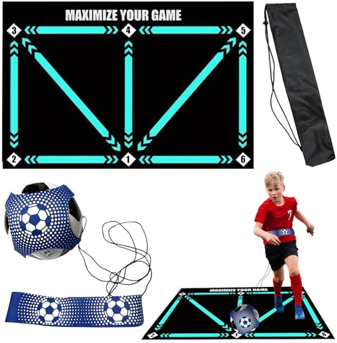 Feegela Tapis d'Entraînement Football 90x60cm avec Ceinture Réglable