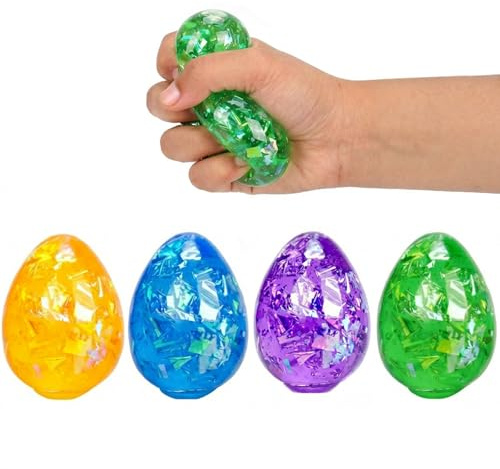 VOMAOK 4 Pack Easter Egg Stress Balls,Relief Squishy Toys for Kids Boys Girls Easter Basket Stuffers Gifts