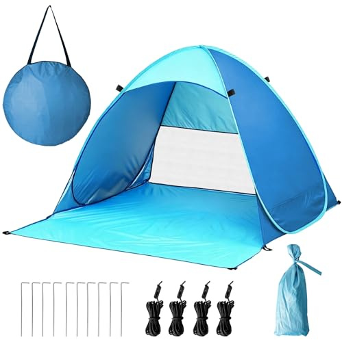 Tienda de Playa Pop Up,Protección UV 50+,Prueba de Viento,para 1-3 Personas | Carpa Playa, Incluye bolsas de almacenamiento y clavos de suelo, para Acampar en Familia, Jardines y Playas (Azul)