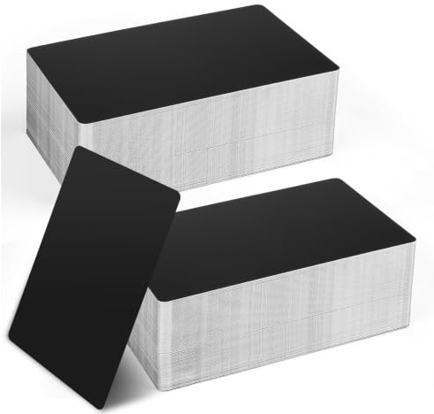 200 stycken metallvisitkort, 86 x 54 x 0,21 mm, tomma graverade kontorskort, metallkort, visitkort, aluminium lämplig för kontor och gör-det-själv-presentkort, svart