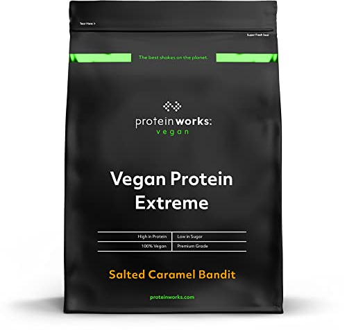 THE PROTEIN WORKS - Protéine Végane Extrême | Mélange de vitamines ajouté | Qualité première | Shake de protéines végétales | 14 Servings | Caramel Salé | 500g