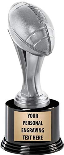 Crown Awards Football Trophies with Custom Engraving, 7.25 Personalized Silver Iconz Football Trophy On Deluxe Round Base 1 Pack Prime