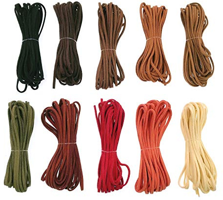 JZK 10 Pezzi 5m Corda Cordoncino Pelle Scamosciata Marrone Rosso Nero Lacci cordini in Pelle per collane Braccialetti Fai da Te bigiotteria Bijoux