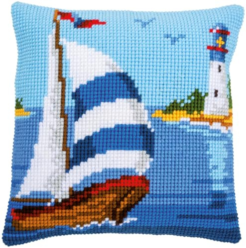 VERVACO Kit Cuscino Punto Croce BARCA A VELA Set Ricamo Principianti Cuscini Gobelin Decorativi ca. 40 x 40 cm Accessori Per Lavoretti Creativi DIY Casa Decor Hobby Adulti Cross Stitch
