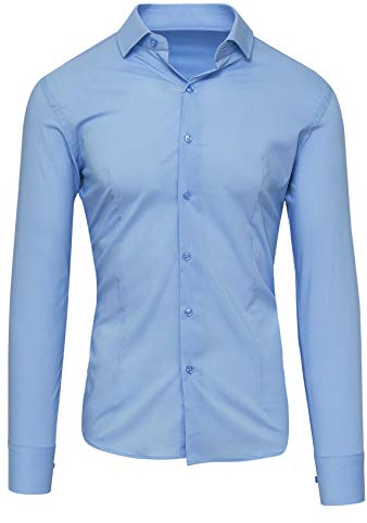 Evoga Camicia Uomo Aderente Super Slim Fit Elegante Casual Elasticizzata in Cotone (M, #2 Celeste)