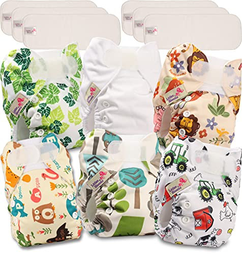 Littles & Bloomz Pocket Wiederverwendbare Windeln Babywindel, Neugeborene und Frühchen, 6 Windeln, 6 Mikrofaser-Einsätze, NB-602MF6