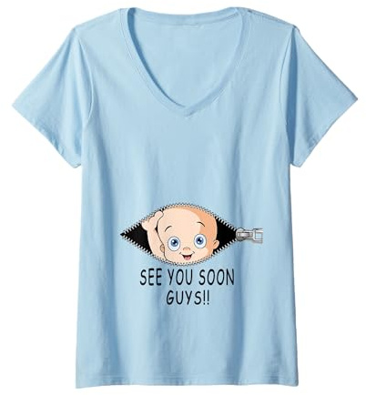 Womens See You Soon Cute Maternity Pregnancy Baby Funny for women V-Neck T-Shirt