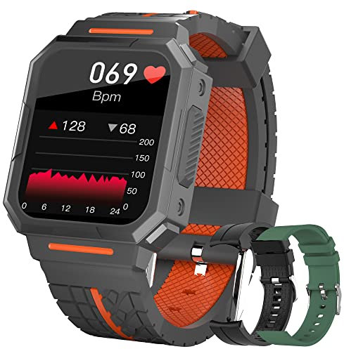 Smartwatch Uomo 1,69'' Orologio da Polso Fitness Tracker con Schermo Personalizzato, IP68 Impermeabile Cardiofrequenzimetro Contapassi Sportivo Activity Tracker Smart Watch per Android IOS (Arancio)