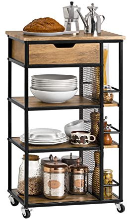 SoBuy FKW99-N Servierwagen mit 6 Ablagen und 1 Schublade Beistellwagen Rollwagen Teewagen Barwagen Küchenwagen Küchenrollwagen Küchenregal mit Rollen BHT ca.: 50x87x37cm