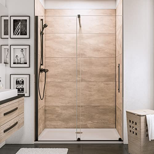 Schulte porte de douche coulissante, 120 x 200 cm, noir, roulettes en bas, barre incluse, montage gauche droite, verre de sécurité 8 mm transparent antical, réglage 118.5-120.5 cm