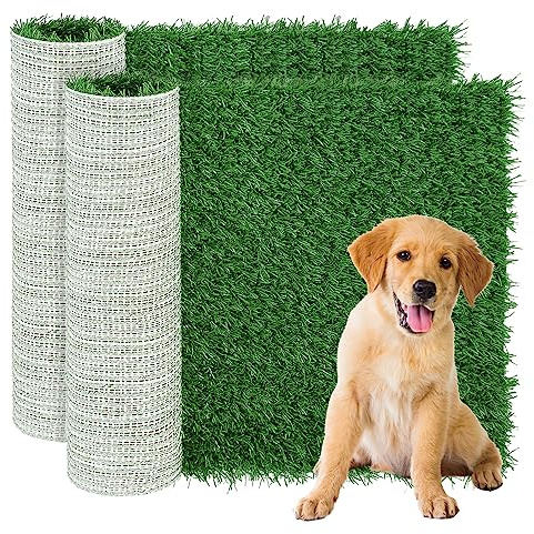 GLOBREEN Puppy Artificial Grass Pee Pad for Dogs Potty Training - 18 x 14 Inches Replacement Pet Fake Grass Mat 2 Pack, Reusable & High Drainage & Anti Odors