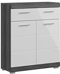xonox.home - Standschrank Scout 74x88x31 cm in Rauchsilber und weiß Hochglanz - Badmöbel Badset Badezimmerkombination - einfache Montage erstklassige Qualität
