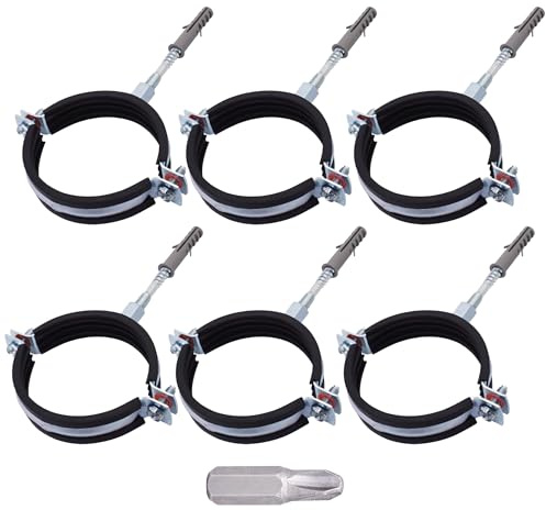 SKIR'CO Lot de 6 supports de tuyau avec garnitures en caoutchouc pour tuyaux de 75 à 80 mm, supports de tuyaux pour montage mural et au plafond, colliers de serrage
