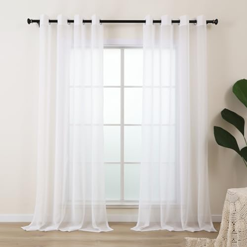 L.Z.E Cortinas Blancas para salón, Modernas, con Ojales, confeccionadas, Transparentes, para Dormitorio, Ventana, Juego de 2 Unidades, 245 cm de Largo (LZE2213E-WI245)
