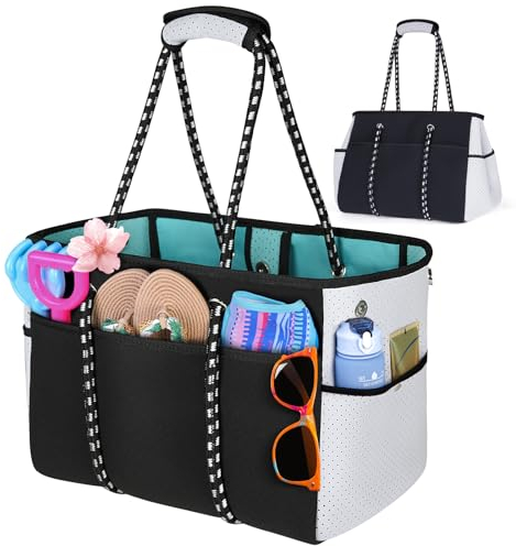 RAINSMORE Strandtasche XXL Familie Groß Badetasche Shopper Damen Mehrzweck Atmungsaktiv 45L Strandtasche Neopren Tragetasche für Strand Schwimmen Reisen Fitnessstudio