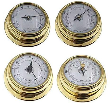UNbit Type de Cadran Baromètre Baromètre Traditionnel Thermomètre Hygromètre Baromètre Montres Horloge Coque en cuivre Zirconium Marine for Station météo