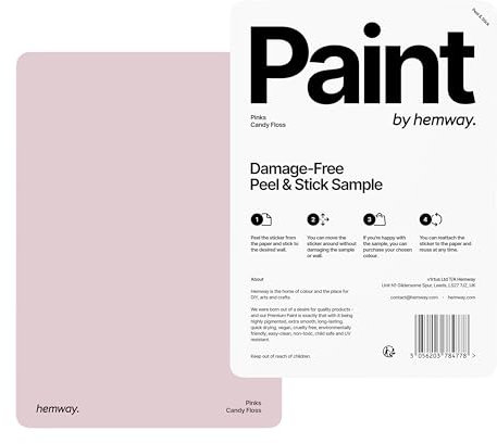 Hemway - Peel & Stick Sample for Our Premium Chalk Paint - Candy Floss Pink | A5 Damage-Free, Accurate Colour Swatch | Easily Test Our Chalky Matt Shabby Chic Finishes for Interior Furniture & Walls