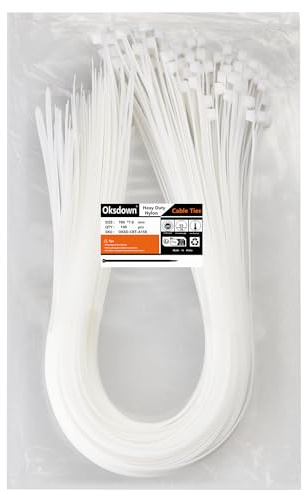 Oksdown 100 Pack White Plastic Cable Ties 760mm×7.6mm Strong Nylon Heavy Duty Self Locking 30 inch/76 cm Long Zip Tie Wraps