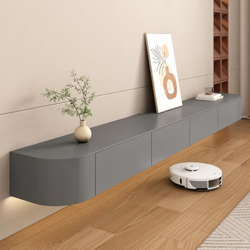HYANXUE Vägghängd TV-bänk med nedfällbara dörrar och lådor, TV-möbel med förvaring under, för sovrum eller vardagsrum, 240 cm (grå)