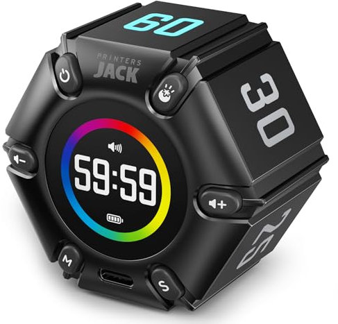 Jack Pomodoro Timer - Productivity Cube, Visual Focus Timer, Mute & Vibration & Adjustable Sound Alert, for Office, ADHD, Study, Work, 3/5/10/25/30/60min & Custom Countdown - Black